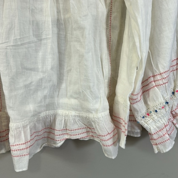 Free People Ready For You Blouse White Billowy relaxed fit embroidered Sz S NEW - Picture 10 of 13